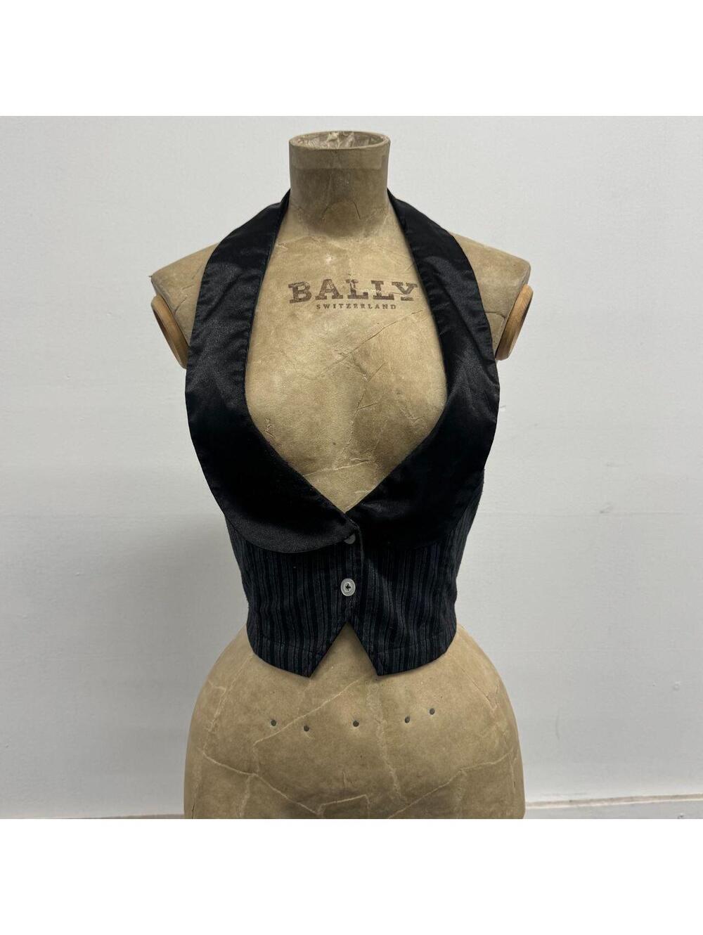 Vintage Y2K Tuxedo Halter Backless Pinstripe Corset Waistcoat / Vest Top